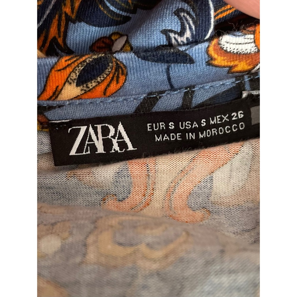 Zara Boho Floral Ruffle Peplum Top Short Sleeve Cotton Blouse Small - Picture 7 of 7